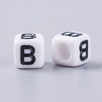 6MM Letter B Cube Acrylic Beads X-PL37C9308-B-1