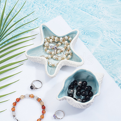 2Pcs 2 Style Ocean-themed Ceramic Jewelry Plate AJEW-NB0005-67-1