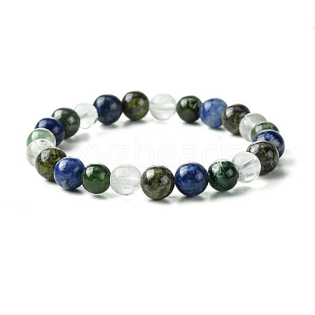 Natural Quartz Crystal &  Moss Agate & Dragon Blood Jasper & Sodalite Round Beaded Stretch Bracelets BJEW-JB10910-12-1