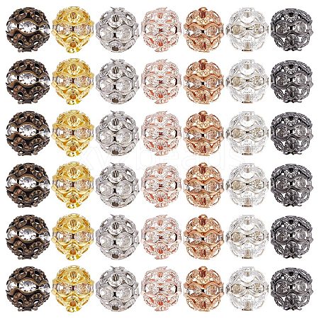 CREATCABIN 140Pcs 7 Colors Alloy Rhinestone Beads RB-CN0001-01-1