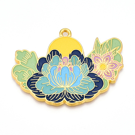 Rack Plating Alloy Enamel Big Pendants ENAM-N056-395D-G-1