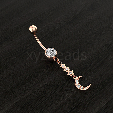 304 Stainless Steel Micro Pave Clear Cubic Zirconia Belly Rings WGC32A5-04-1