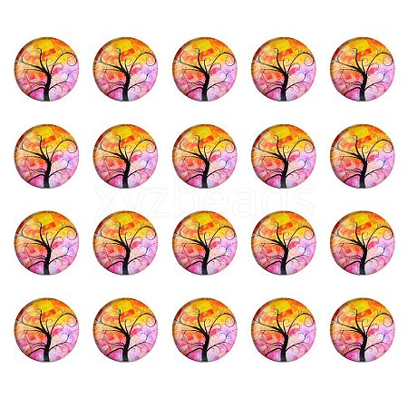 Half Round/Dome Tree Pattern Glass Flatback Cabochons for DIY Projects GGLA-YW0001-14C-1