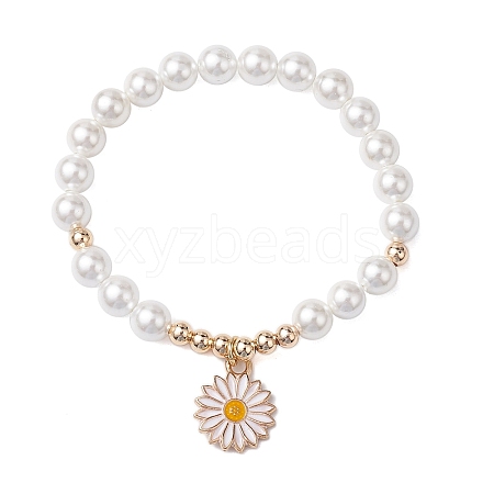 7mm Round Shell Pearl Beaded Stretch Bracelets BJEW-JB10650-1