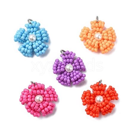 Glass Seed Beaded Daisy Pendants PALLOY-MZ00462-1