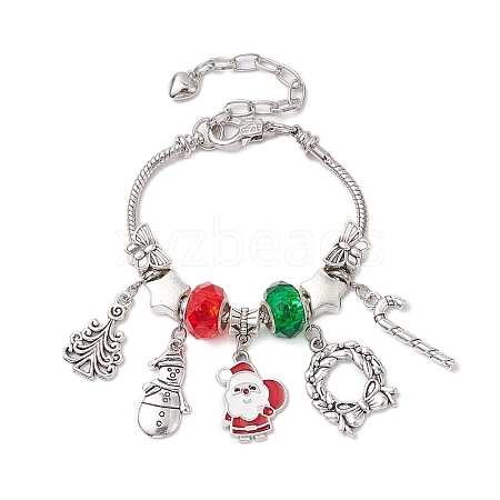 Christmas Theme Glass & Alloy European Beads Bracelets for Women BJEW-JB11198-02-1