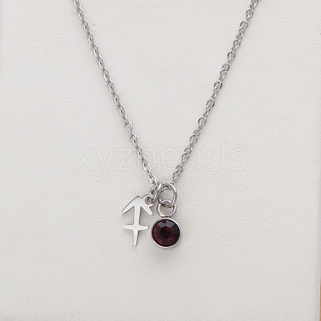 304 Stainless Steel Coffee Rhinestone Birth Stone Constellation Pendant Necklaces FS-WG76580-14-1