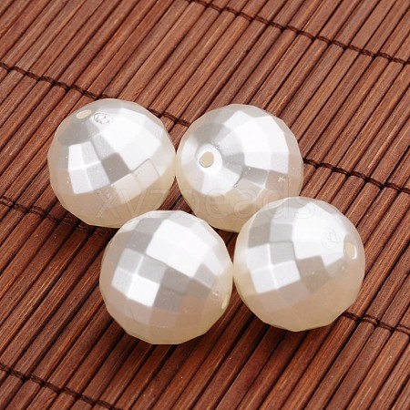 Faceted Round Acrylic Imitation Pearl Beads X-OACR-O002-3478-1