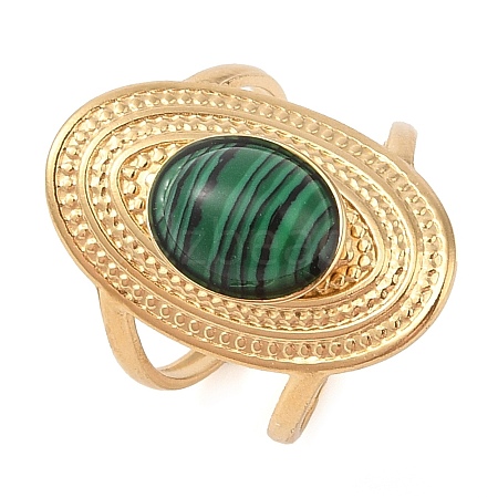 Oval Natural Malachite Finger Rings RJEW-Z057-14G-02-1