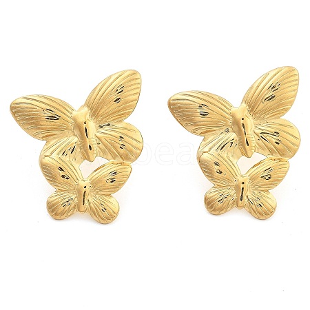 Ion Plating(IP) 304 Stainless Steel Butterfly Stud Earrings EJEW-G414-02G-02-1