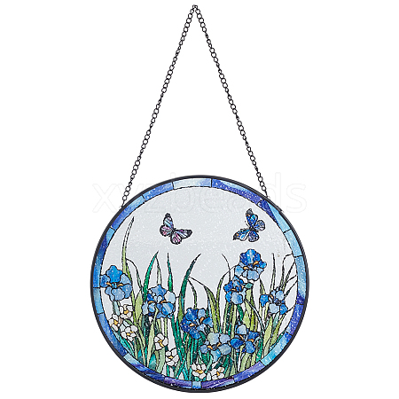 Flat Round with Butterfly Glass Hanging Suncatcher HJEW-WH0036-121-1