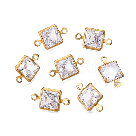 Brass Clear Cubic Zirconia Connector Charms KK-T070-11C-1