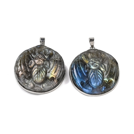 Natural Labradorite Carved Insect Pendants G-B085-07P-1