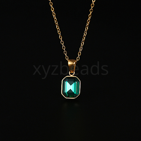 Glass Rectangle Pendant Necklace with Golden Stainless Steel Chains ZR6442-1