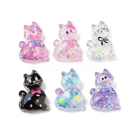 Transparent Resin Bowknot Kitten Decoden Cabochons RESI-M045-07-1