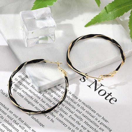 Brass Enamel Twist Ring Hoop Earrings EJEW-P301-01G-B-1