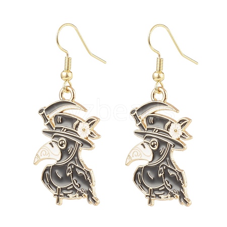 Alloy Enamel Plague Doctor/Crow with Sickle Dangle Earrings EJEW-JE04875-05-1