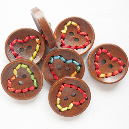 Round Painted 2-Hole Buttons with Colorful Thread  LS-NNA0Z33-1