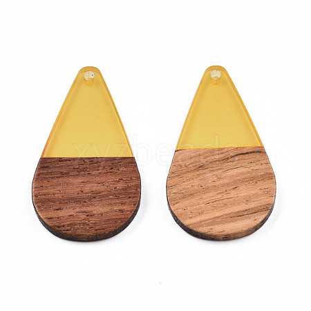 Transparent Resin & Walnut Wood Pendants RESI-N025-030-C08-1