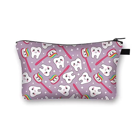 Cartoon Tooth Print Polyester Cosmetic Zipper Bag PW-WG72551-06-1