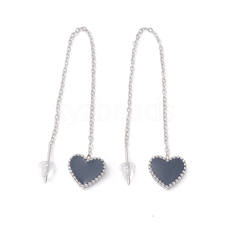 Long Chain with Enamel Heart Dangle Stud Earrings EJEW-A067-01P-A-1