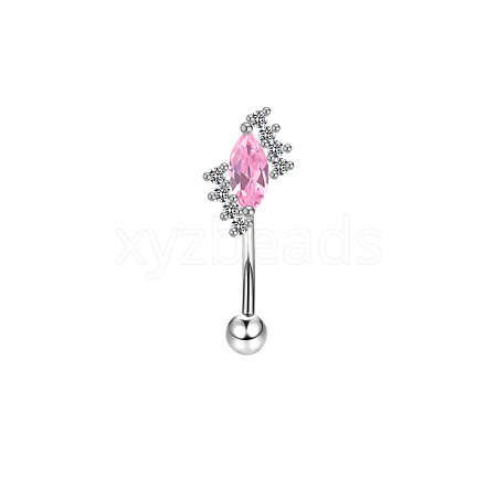 Horse Eye 304 Stainless Steel Pink Cubic Zirconia Eyebrow Curved Barbell Rings WG9A661-02-1