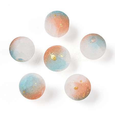 Frosted Baking Paint Crackle Glass Beads with Glitter Powder X1-DGLA-T004-01C-1