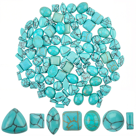 112Pcs 7 Styles Dyed Synthetic Turquoise Cabochons TURQ-SP0001-02-1