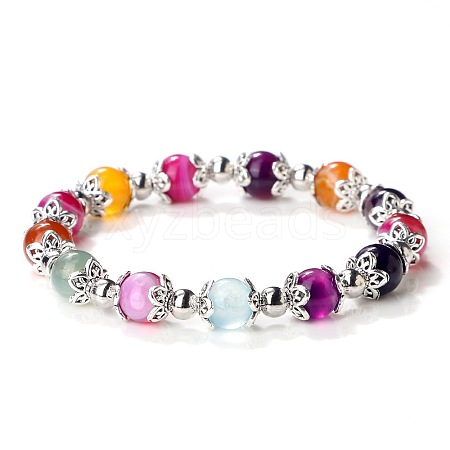 Colorful Natural Agate Dyed Round Beaded Stretch Bracelets for Women JT2459-15-1