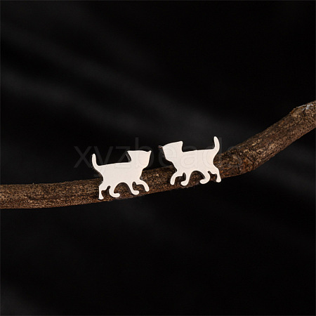 Stainless Steel Cat Shape Stud Earrings PW-WG381B7-02-1