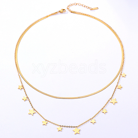 Stainless Steel Cable & Herringbone Chains Double Layer Necklaces SB7965-1