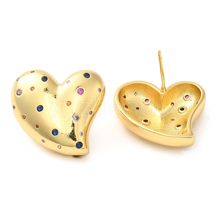 Brass with Cubic Zirconia Heart Stud Earrings EJEW-G382-23G-1