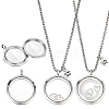 2Pcs Alloy Glass Flat Round Pet Fur Keepsake Locket Pendant 304 Stainless Steel Box Chain Necklaces NJEW-PH0001-54B-1