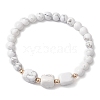 Natural Howlite Cube & Round Beaded Stretch Bracelets BJEW-JB10807-06-1