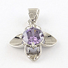 Flower Real Platinum Plated Brass Cubic Zirconia Pendants ZIRC-R014-24-2