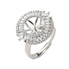 Flat Round Brass Micro Pave Cubic Zirconia Adjustable Ring Settings KK-K297-06P-1