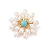 Synthetic Green Turquoise & Natural Pearl Braided Bead Flower Lapel Pin JEWB-TA00006-01-1