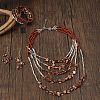 Alloy & Natural Shell & Glass Seed Beaded Multilayer Necklaces & Dangle Earrings & Bangles Sets WGCEEFD-05-1