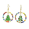 Glass Seed Beaded Ring with Lampwork Christmas Tree Dangle Earrings EJEW-TA00231-2