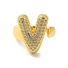 Letter Brass Micro Pave Clear Cubic Zirconia Open Cuff Ring for Women RJEW-N046-03V-G-2