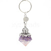 Resin Diamond Shape with Natural Amethyst Chip inside Pendant Keychain PW-WG68879-01-1