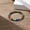 Mixed Gemstone Stretch Bracelet with Alloy Heart Beads BJEW-JB08099-5