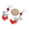 Natural Dyed Mashan Jade Flower with Acrylic Beaded Dangle Earrings EJEW-JE05419-02-2