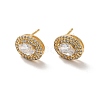 Clear Cubic Zirconia Oval Stud Earrings EJEW-K093-15G-1