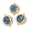 Rack Plating Brass Micro Pave Clear Cubic Zirconia Flat Round with Moon Connector Charms KK-K385-088G-2