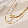 Stainless Steel & White Imitation Pearl Asymmetrical Double Layer Necklaces RG9925-2