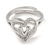 Heart with Letter Rack Plating Brass Micro Pave Clear Cubic Zirconia Adjustable Rings for Women RJEW-I105-01P-V-2