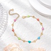 304 Stainless Steel Enamel Colorful Heart Link Anklets AJEW-AN00642-1