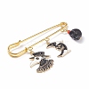 Halloween Crow & Moon Enamel Charm Brooch Pin with Synthetic Turquoise JEWB-BR00071-3