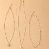 3Pcs Alloy with Plastic Pearl Butterfly Pendant Necklaces for Women WG0BA08-01-2